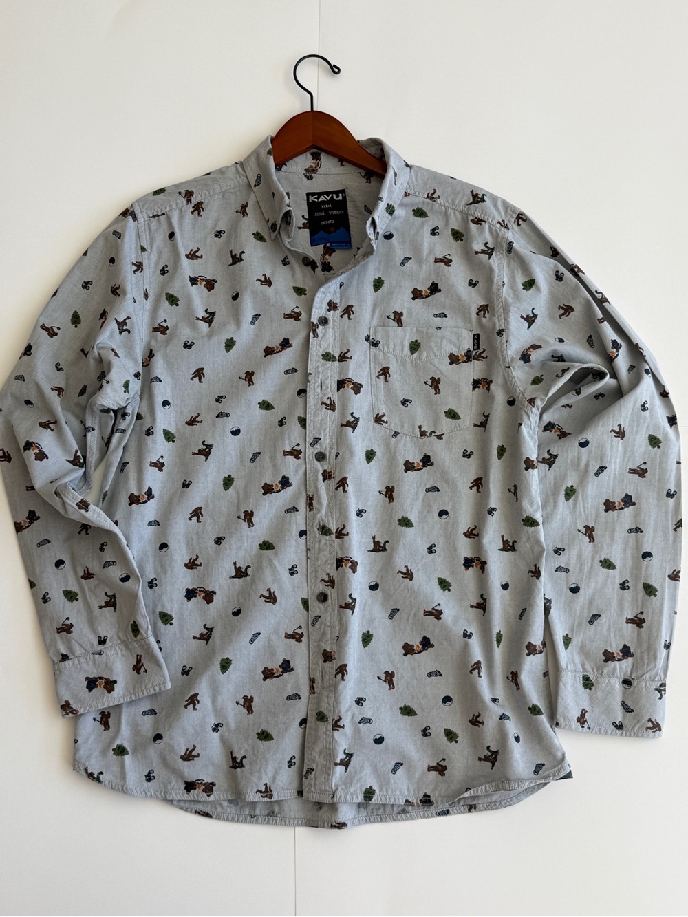 KAVU Linden Sasquatch Bigfoot Camping Print Long-Sleeve Shirt - Men's L